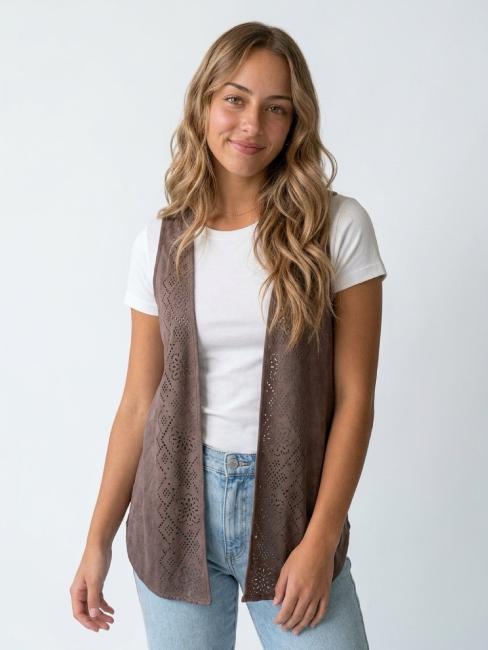 Cato Brown Tank Top with Intricate Cutout